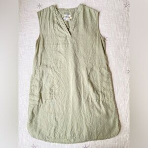 C&C California 100% linen sleeveless shift dress M sage green tank top v neck